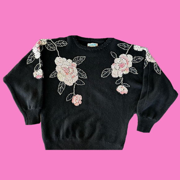 Kroshetta Sweaters - Vintage Kroshetta beaded sequin angora, lambs wool nylon medium batwing sweater